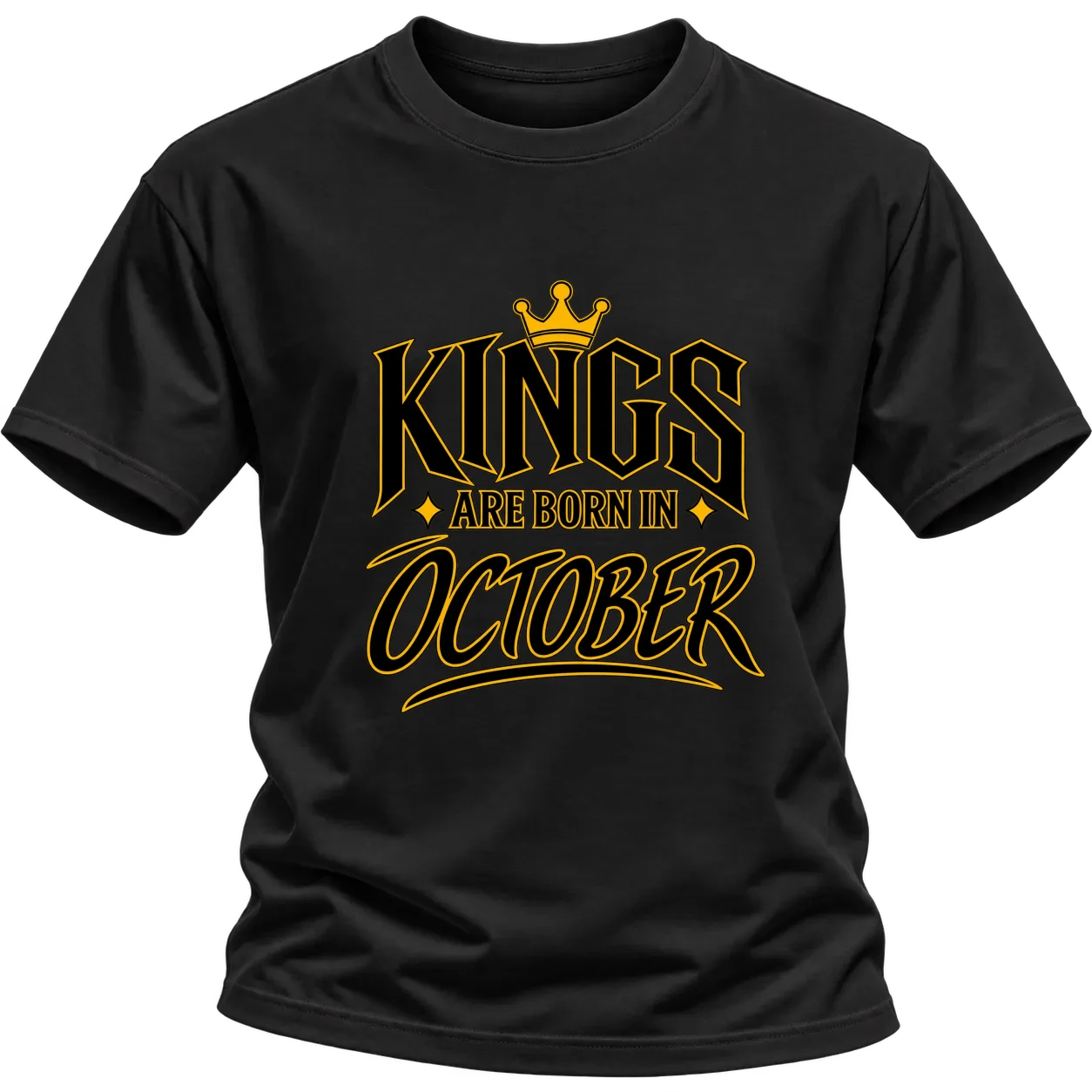 KINGS ARE BORN IN OCTOBER върху Тениска — Черно
